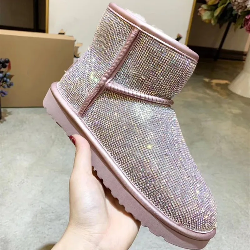 Ботинки; женская обувь; chaussures femme; зимние ботинки; теплые женские ботинки без застежки; украшенные кристаллами ботильоны; botas mujer - Цвет: AS SHOW