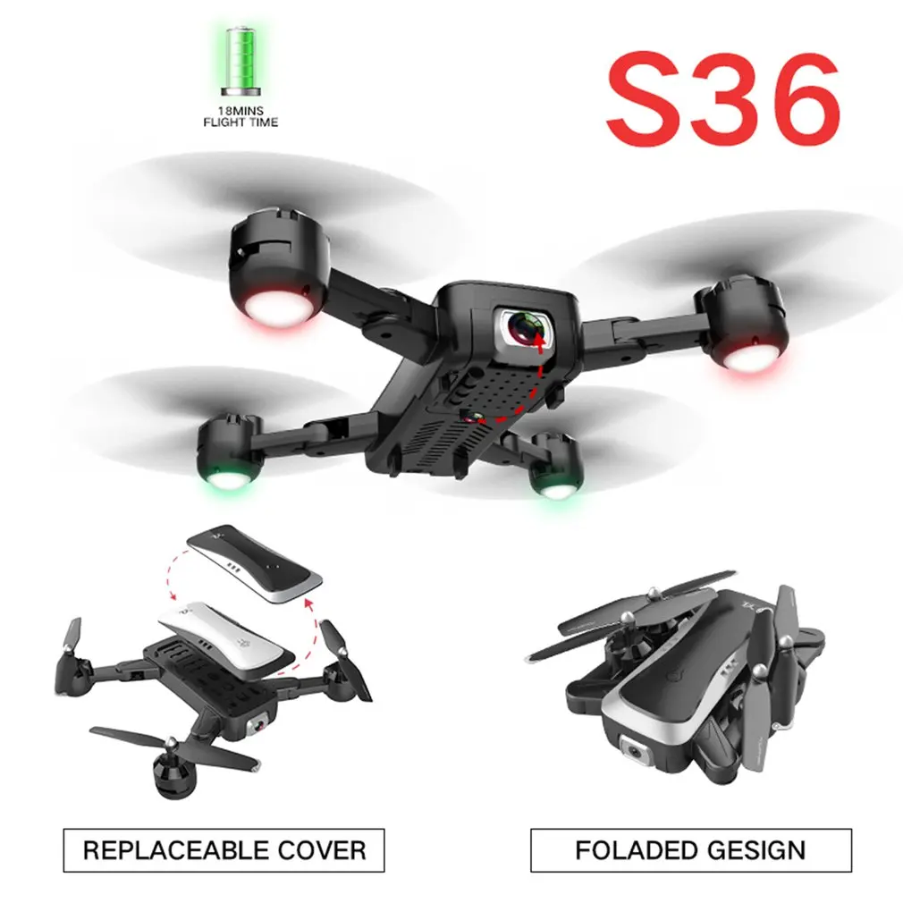 

S36 Foldable RC Drone with Dual camera 1080P 4K HD WiFi Optical Flow Hover RC Helicopter Airplane Headless Mode
