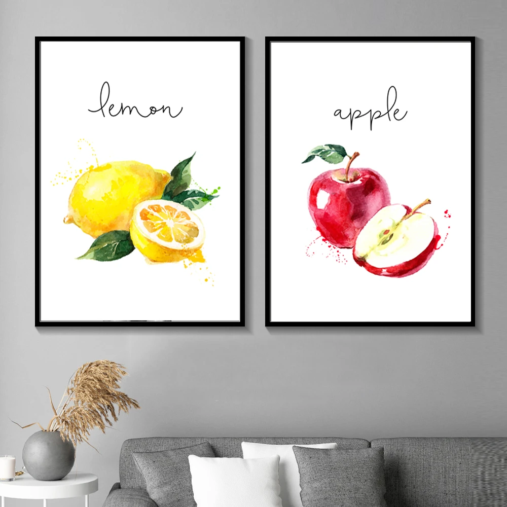 Apple Lemon Pear Fruit Kitchen Wall Art Canvas Painting Nordic Posters And Prints Cartoon Wall Pictures For Living Room Decor Painting Calligraphy Aliexpress