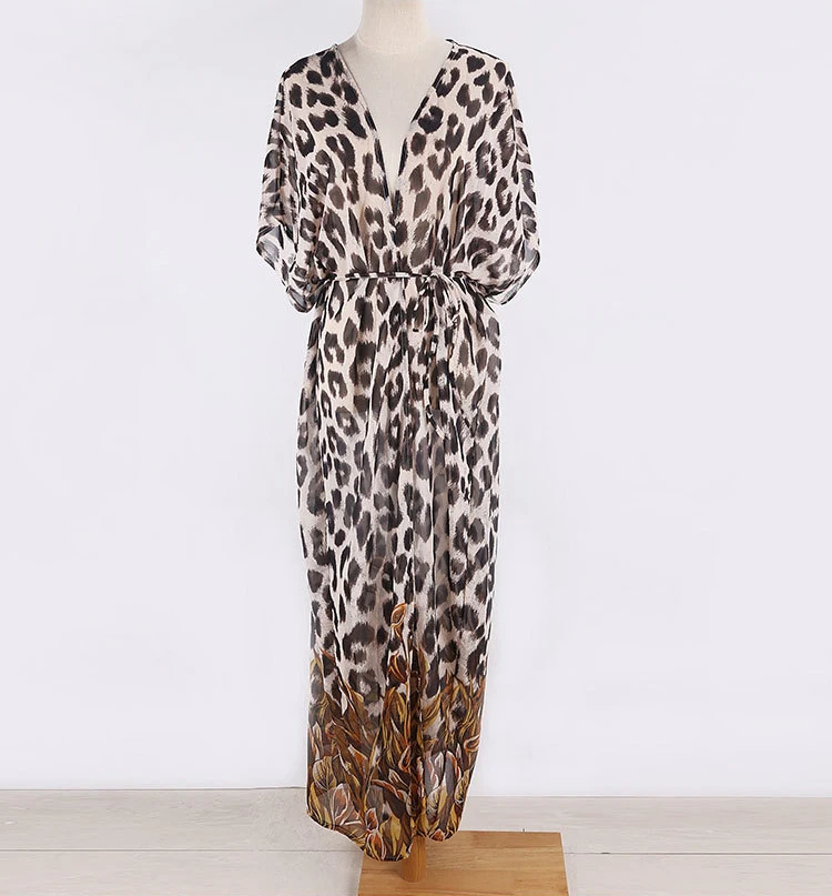 A Leopard Pritned Hirigin сексуальное леопардовое женское пляжное длинное платье, новинка, модное тонкое бикини, накидка на лето, женский купальный костюм, пляжная одежда - Цвет: A Leopard Pritned