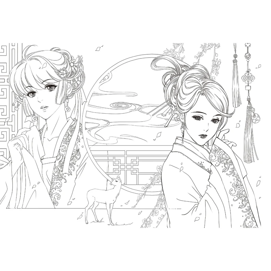 Chinese-Aesthetic-Ancient-Beauty-Illustrations-Painting-Comic-Cartoon-Line-Adult-Drawing-Coloring-Book (3)