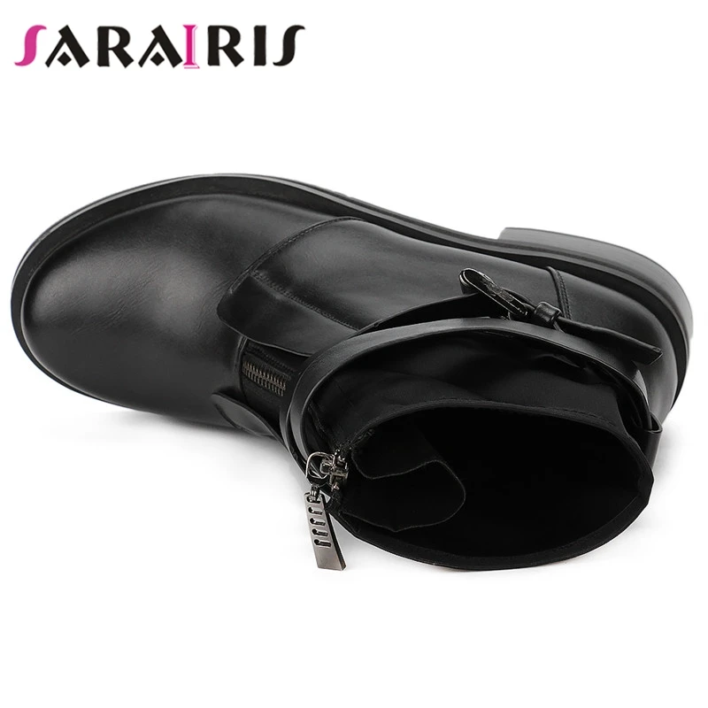 

SARAIRIS 2019 Brand New Design Large Size 35-42 Chunky Heels Zip Up Ankle Boots Woman Shoes Decoration Shoes Woman Boots Female