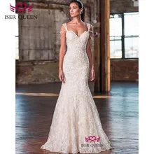 Свадебные платья с рукавами-крылышками, жемчугом и вышивкой бисером, Русалка, сексуальное платье с открытой спиной и пуговицами цвета шампанского, Vestidos De Novia W0676
