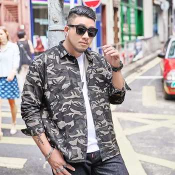 

2019 New tide brand Large size XXL-7XL Casual Camouflage Long-sleeved Shirt Autumn loose top Suitable for Men's weight of 140kg
