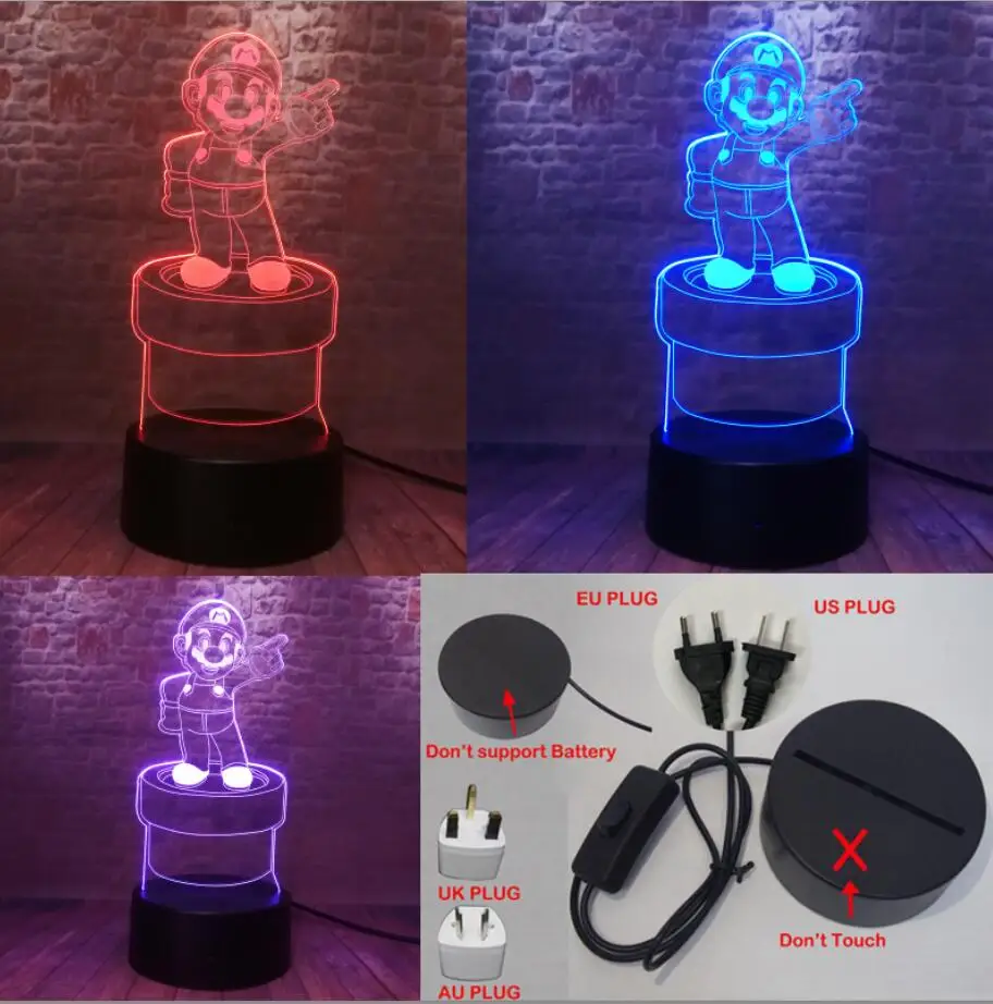 Switch Plug 3 Color Игра Супер Марио действие фигурная лампа 7 цветов изменить светодиодный сенсорный ночник ребенок подростков бутылка для освежителя воздуха Дети Рождественские день рождения подарки - Испускаемый цвет: Switch Plug 3 Color
