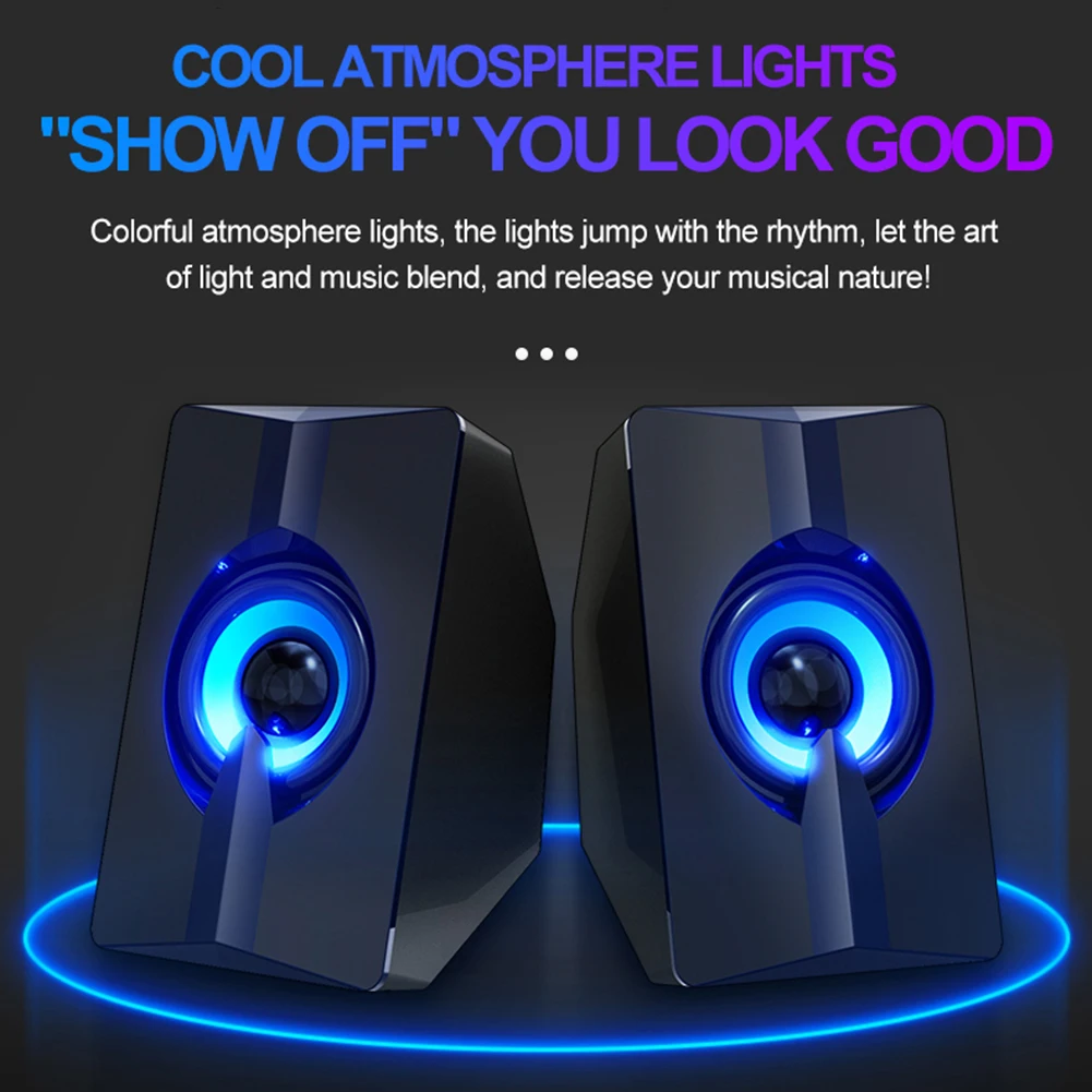 Altavoz de ordenador S5 con alimentación USB Mini estéreo AUX, altavoz Multimedia con luz LED de 7 colores para escritorio, portátil, tableta del teléfono de PC