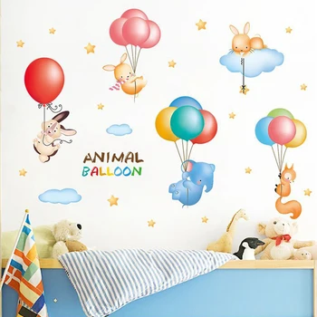 

Cartoon Animal Balloon Wall Stickers Removable School Classroom Kids Room Bedroom Nursery Decoration Vinyl Mural Decals
