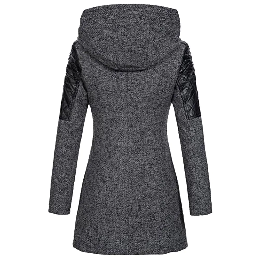 Женское плотное теплое длинное черное шерстяное пальто зимнее с капюшоном женское тонкое пальто на молнии ветровка готическое пальто повседневная верхняя одежда