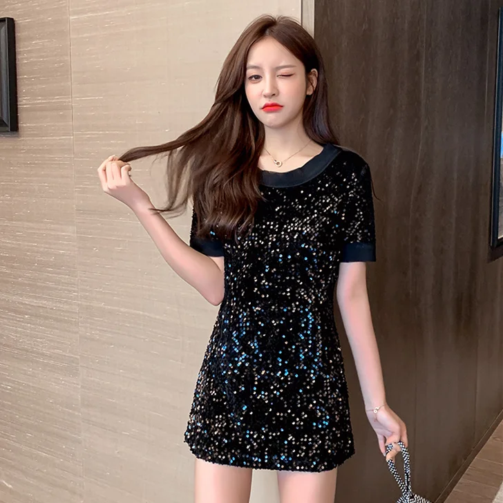 black glitter t shirt dress