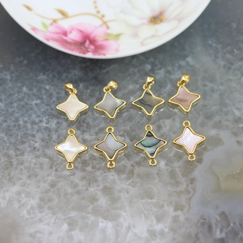 

5Pcs/lot，White/pink/gray/Abalone Shell Pendants，Plated Gold Edgeds star shape shell Connectors, Making Jewelry Wholesale