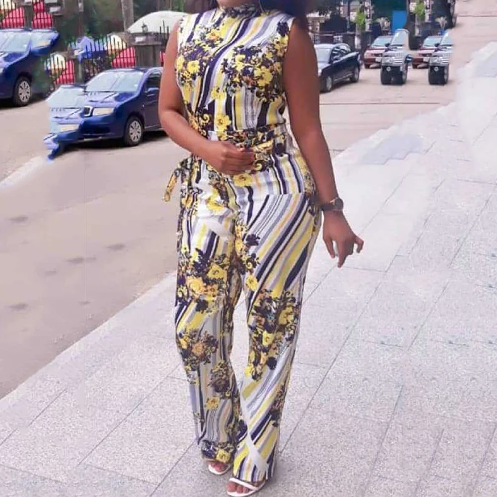 Женский Длинный комбинезон без рукавов с высокой талией и цветочным принтом