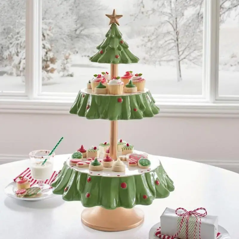 Be Merry Snack Bowl Stand C Christmas Tree Snack Rack Christmas Snack Tiered Server Dessert Stands Fruit Plates for Christmas Party Decorations Christmas Snack Serving Stand