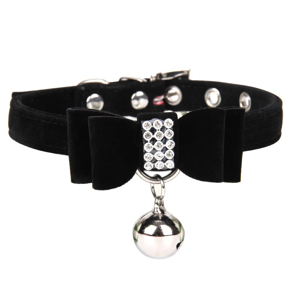 Pet Velvet Dog Cat Collar With Bell Adjustable Dogs Cats Collars Control Handle Training Pet Puppy Kitten Collar Pet Supplies