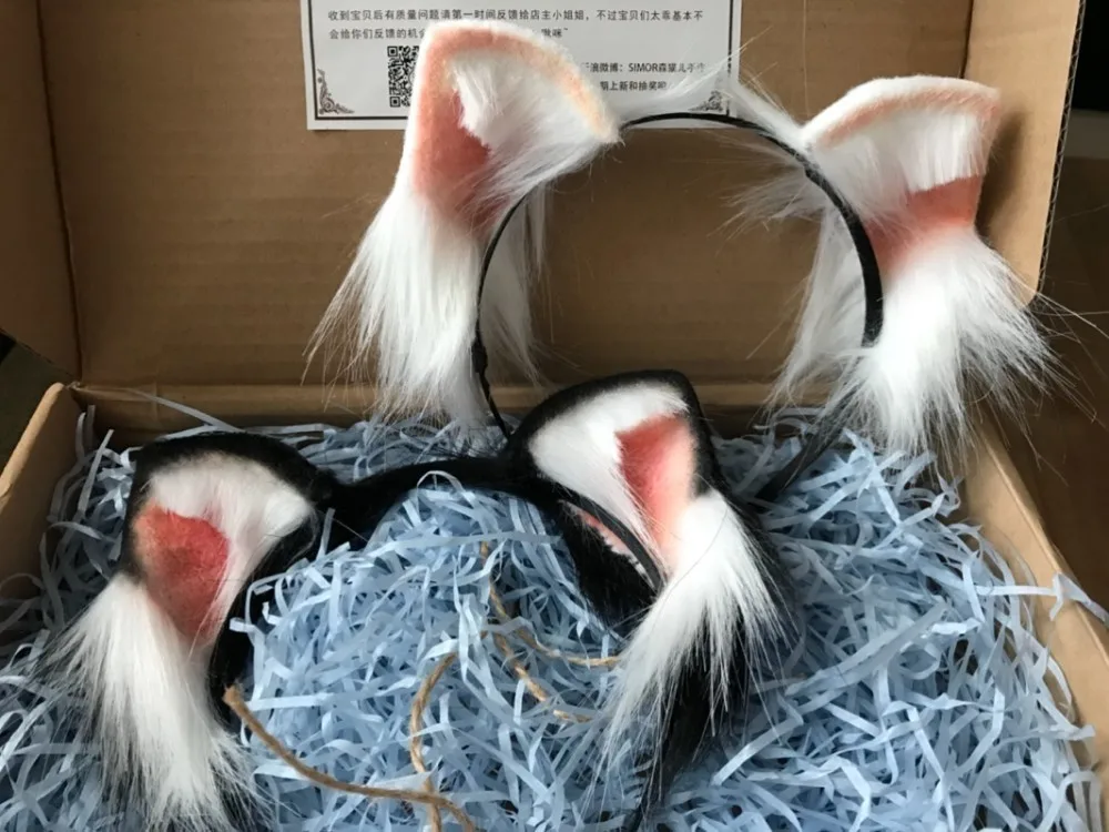 Лолита косплей костюм аксессуары Симпатичная кошка neko уши лиса обруч для волос черный белый головной убор сделано в ручную