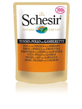 

"Schesir" canned food for cats tuna and chicken with shrimp 100g, 12 PCs.