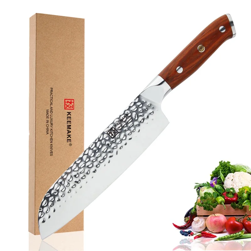 Keemake 7 дюймов нож Santoku немецкий 1 4116 стальной молоток лезвие кухонные ножи цвет
