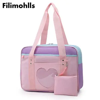 

Preppy Style Pink Travel Shoulder School Bags For Women Girls Canvas Large Capacity Casual Luggage Organizer Handbags F-581