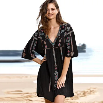 

Beach Clothing Woman Fashion 2019 Women's Dresses Dress For Women Wear Swimsuit Human Cotton Embroidered Short Swimsuits With