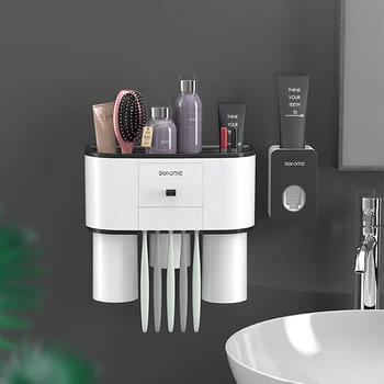 

Magnetic Adsorption Toothbrush Holder Automatic Toothpaste Dispenser Squeezer Wall Mount Storage Bathroom Accessories Sets