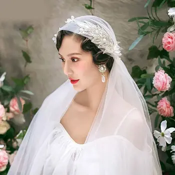 

Retro hat yarn bridal headdress hat style handmade beaded headdress wedding hair accessories bridal hair jewelry tiara and crown