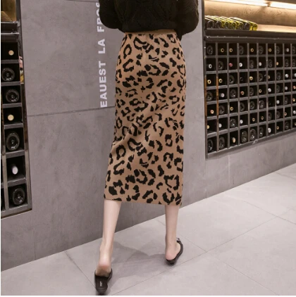 Smthma Сексуальная женская трикотажная юбка с разрезом сбоку, элегантная плиссированная женская Юбка-миди, высокая талия, праздничная одежда, Женская леопардовая юбка