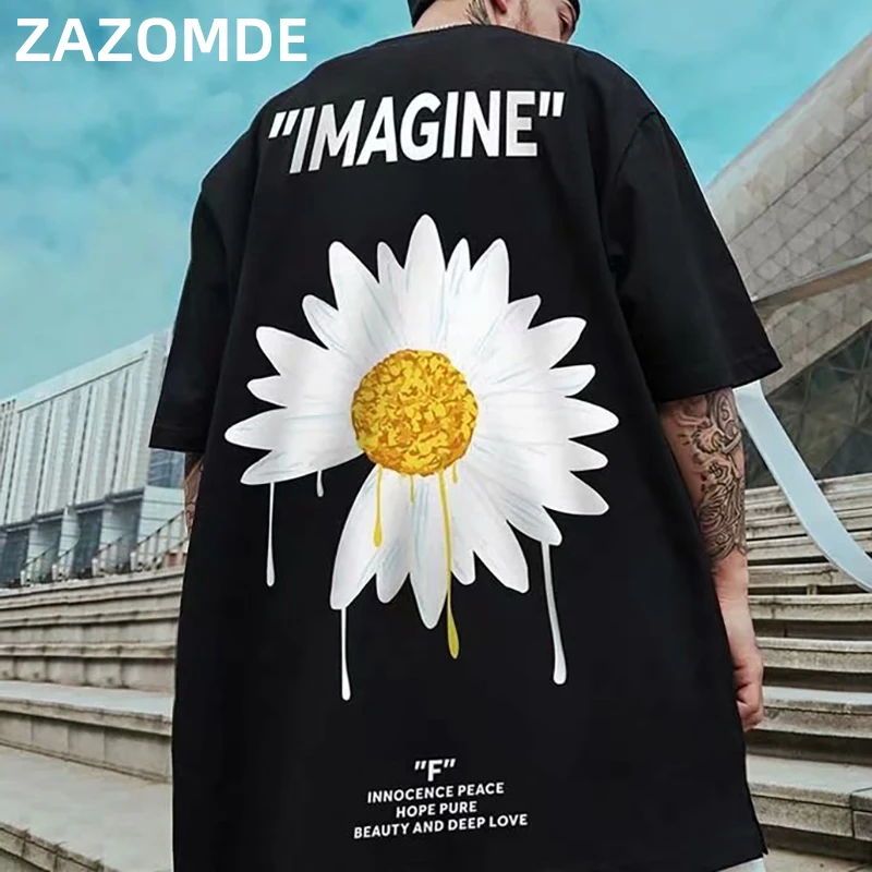 ZAZOMDE хлопковая Футболка в стиле хип хоп 2020 летние свободные футболки с круглым
