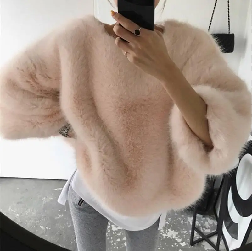 Милый свободный свитер размера плюс, Модный женский розовый свитер, корейское толстое плюшевое пальто, Женское шерстяное пальто, Осень-зима, новинка - Цвет: Pink