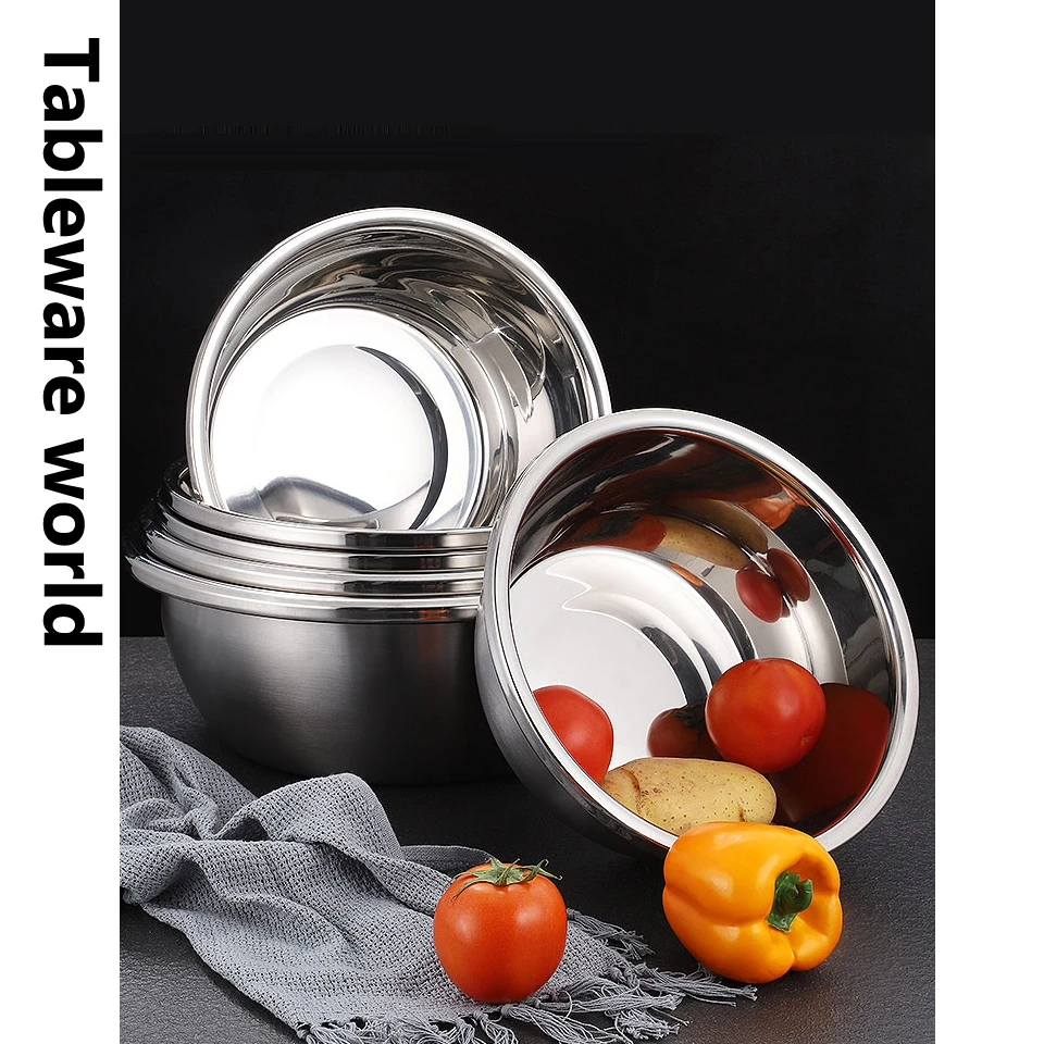 304 Stainless Steel Bowl Kitchen Round Large Washing Vegetables Kneading Noodles Beating Eggs