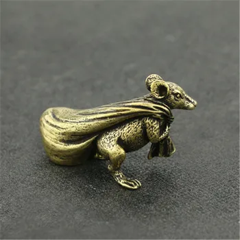 

Vintage Lucky Rat Animal Bronze Sculpture Gold Bag Ornament Brass FengShui Craft Collection Home Cake Decoration Accessories