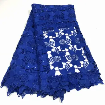 

African royal blue Guipure Lace Fabric 2020 High Quality Nigerian Cord Lace Fabric France Water Soluble Lace For Wedding Dress