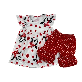 

Boutique hot sale cute big lobster flower children's clothing red shorts polka dot summer suit