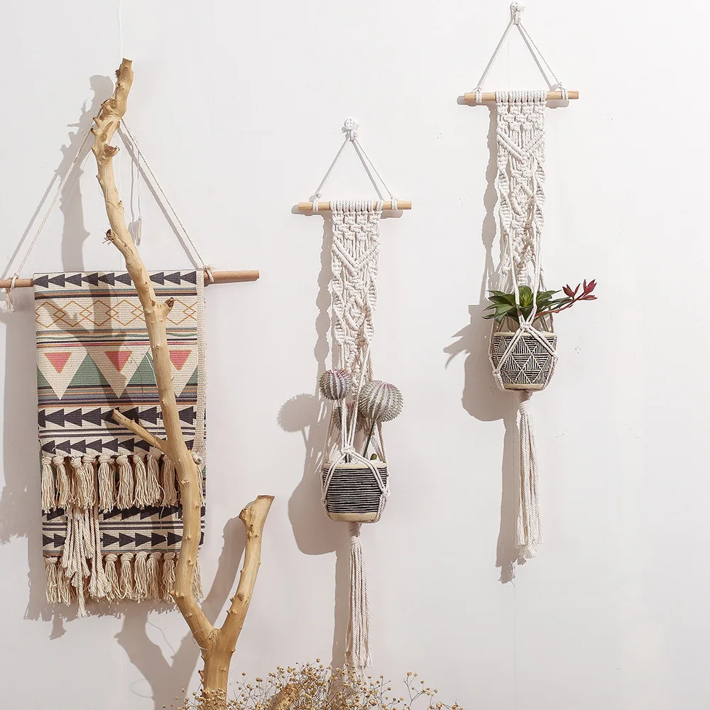 

Rope Hanger Net Bag Plant Bohemian Macrame Tapestry Wall Hanging Home Decor Art Knitting Flowerpot Basket Handmade Woven Pocket