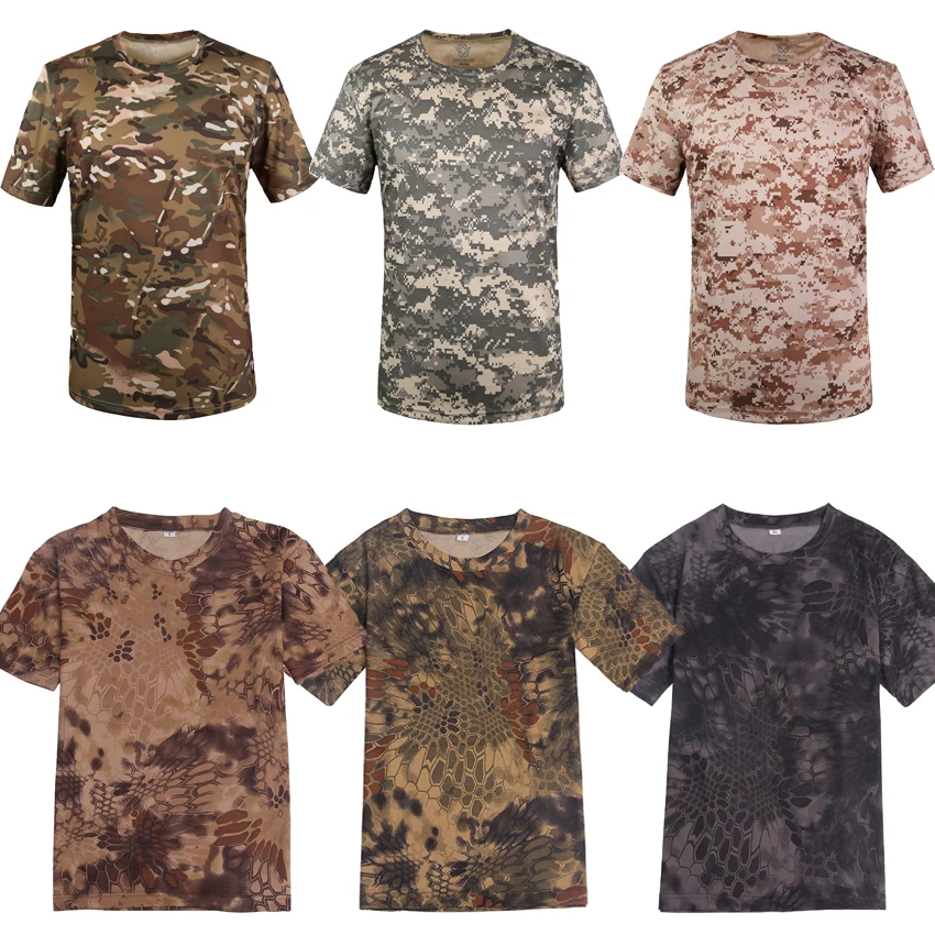 Мужская Летняя военная форма с круглым вырезом, 3D принт, сетка питона, сухая тактическая футболка, камуфляжные дышащие футболки для