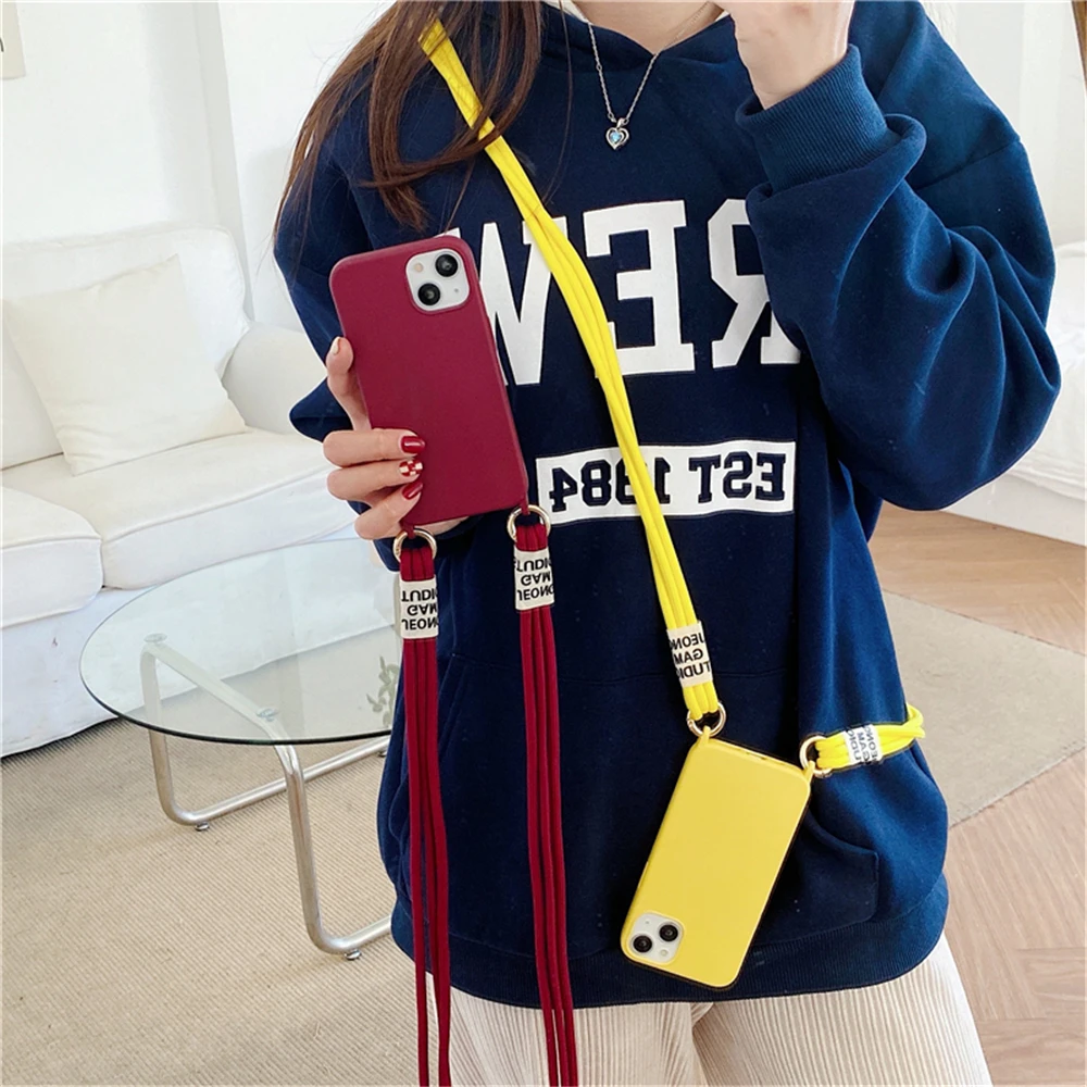 Cordino sportivo alla moda con custodia per telefono per iPhone 16 14 13 15 Pro Max 12 11 XS Mini 7 Corda morbida antiurto Custodia adatta per viaggiare_voghion.com