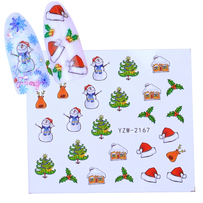 1 лист 3D наклейки для ногтей Санта Клаус Наклейки для Ногтей s Рождество слайдер украшения Маникюр переводные наклейки - Цвет: YZW-2167