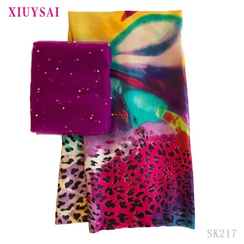 

XIUYSAI soft african lace fabric pure silk satin African tulle net lace fabric for celebration aso ebi 5yards high quality SK217