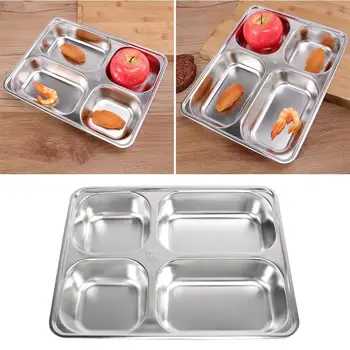 

Creative 304 Stainless Steel Bowl Exquisite Dinner Tray Drop-Proof Rice Dishes Separate Plates Cutlery (Four Grid )