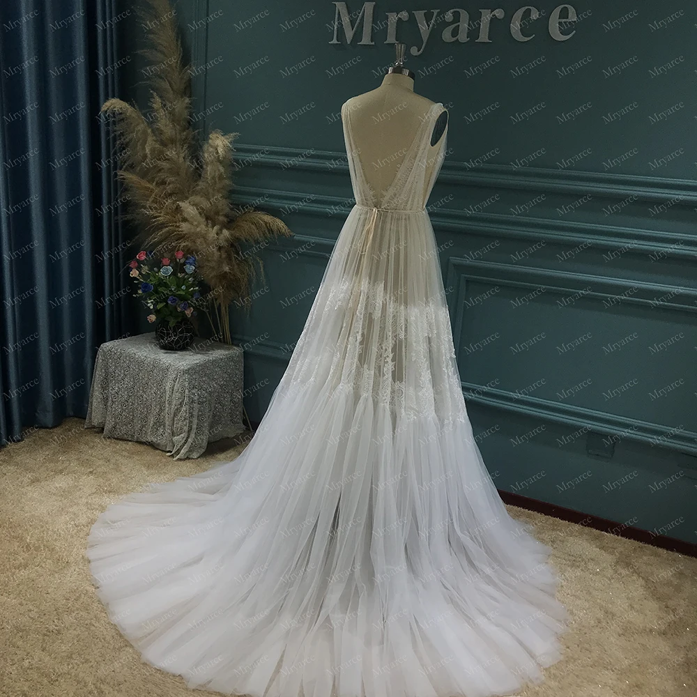 bridal gowns Mryarce 2022 Flattering Boho Chic Wedding Dress V Neck Lace Tulle Flowy Bohomian Beach Bridal Gowns gown for wedding