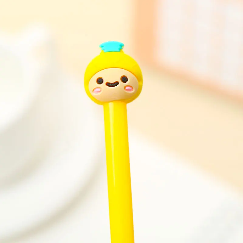 yellow 1pcs Корейские милые кавайные фруктовые гелевые ручки забавные синие чернила канцелярский магазин клубника ананас арбуз груша вещь стационарный материал - Цвет: yellow 1pcs