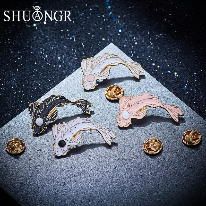 SHUANGR розовая/белая кои брошь милая Золотая рыбка эмалированная булавка джинсовая