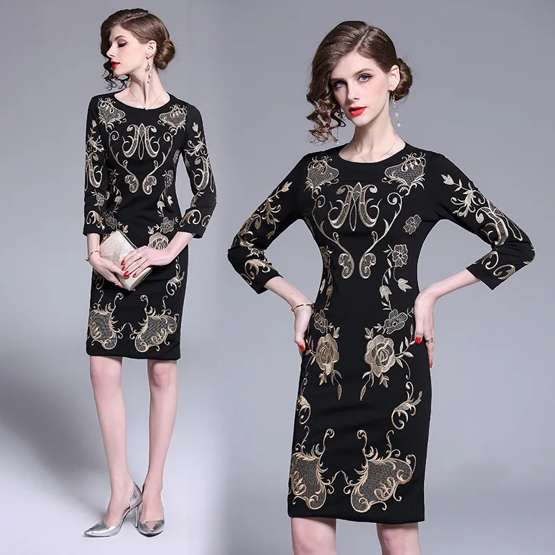 

Ozhouzhan Normcore Style Skirt Spring 2019 New Style Rome Knitted Industrial Embroidery Slimming Base Dress Women's