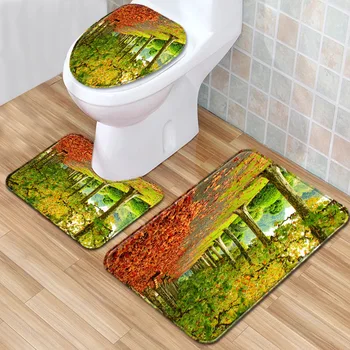 

Scenic Printed Carpet Sanitary Floor Mat Toilet Three-piece Kitchen Bathroom Non-slip Rug Doormat 3PCS/SET
