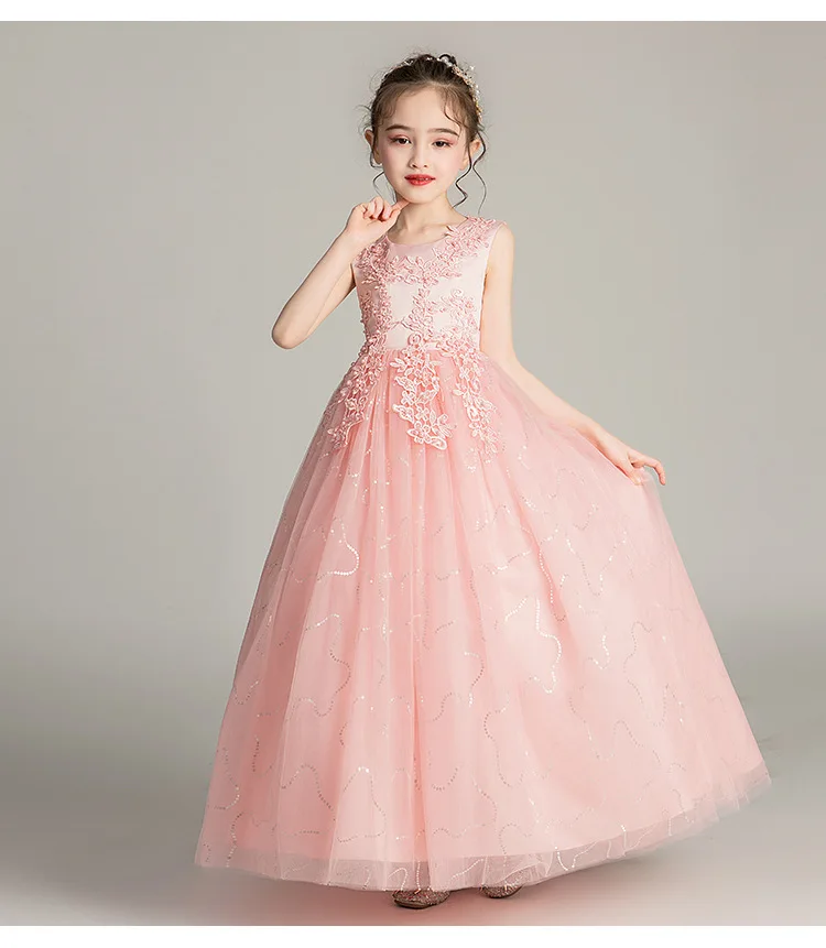 Элегантное кружевное бальное платье на свадьбу для подростков; детские халаты; цвет белый, синий, розовый; платья подружки невесты с цветочным узором для девочек
