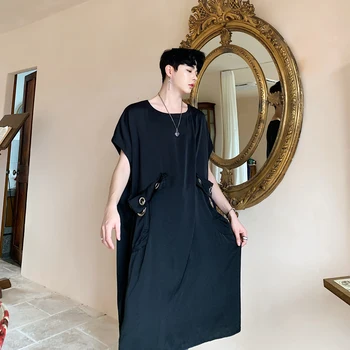 

Men Short Sleeve Oversize Loose Casual Black Long T Shirt Male Streetwear Punk Gothic Hip Hop Tshirt Women Dress Tees Shirts