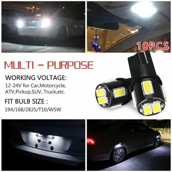

10PCS T10 LED License Plate Light Bulbs 6000K Bright White 168 2825 194 158 192