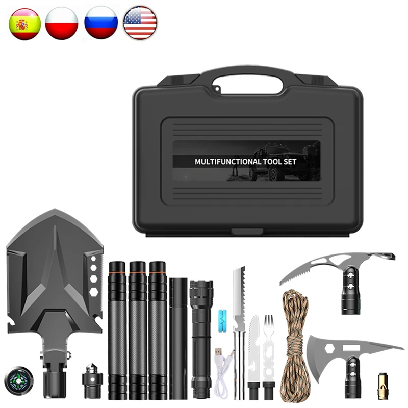 F45 Folding Camping Shovel Multifunction Military Axe Guarden Digging Tool Kit Survival Sapper Shovel Tactical Car Emergency Box