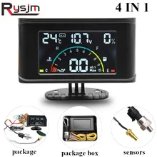 4 In 1 Car LCD Digital Meter Voltmeter+ Oil Pressure+ Oil Fuel Gauge+ Water Temperature Gauges+M10 Sensor With Alarm 12V 24V