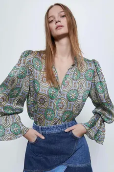 

2020 new Spring Summer European streetwear Printed Flowing female Shirt zaraing vadiming sheining Women's Printed Shirt A9658