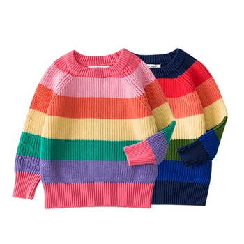 

2020 Baby Boy Girl Rainbow Striped Long Sleeve Kint Sweater Fashion Boys Girls Sweaters Autumn Toddler Kids Clothes Tops Outfit