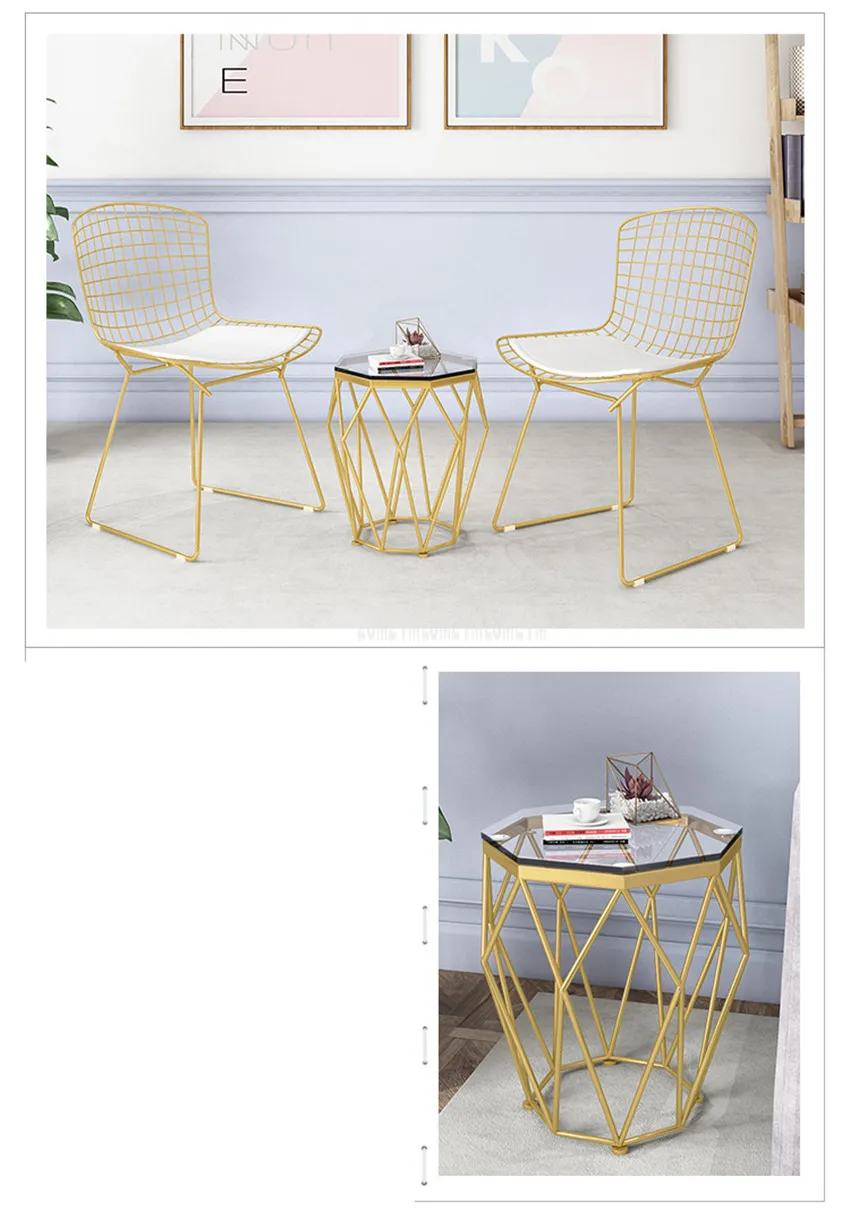 47 см нордический геометрический Железный художественный чайный столик, креативный маленький настольный стол из закаленного стекла, железная ножка, стол для гостиной, модная мебель для дома